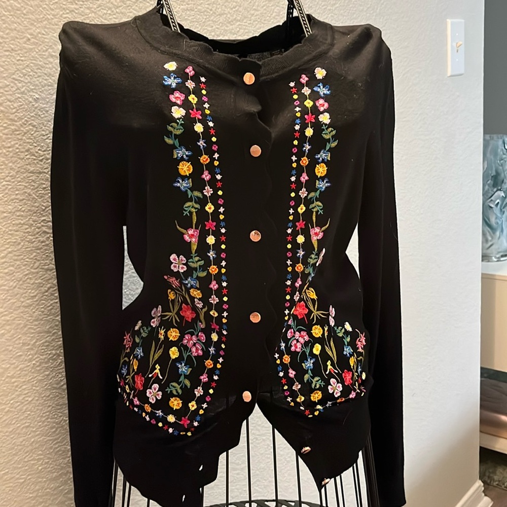 Ted Baker thin sweater with raised colorful flowers